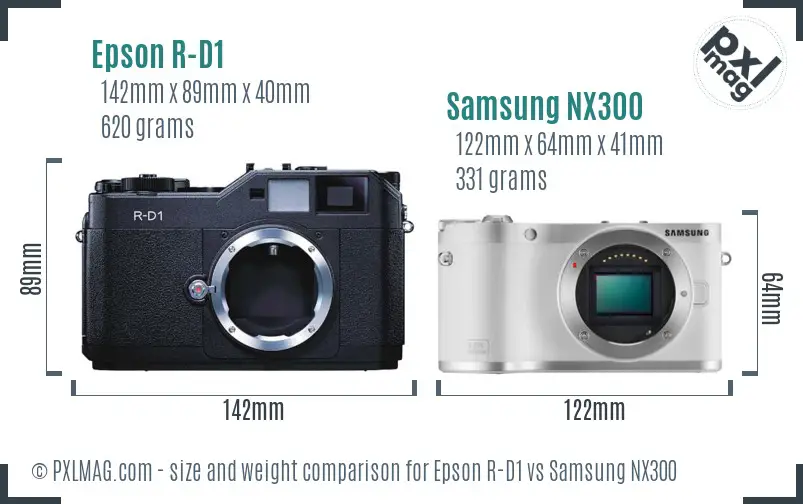 Epson R-D1 vs Samsung NX300 size comparison