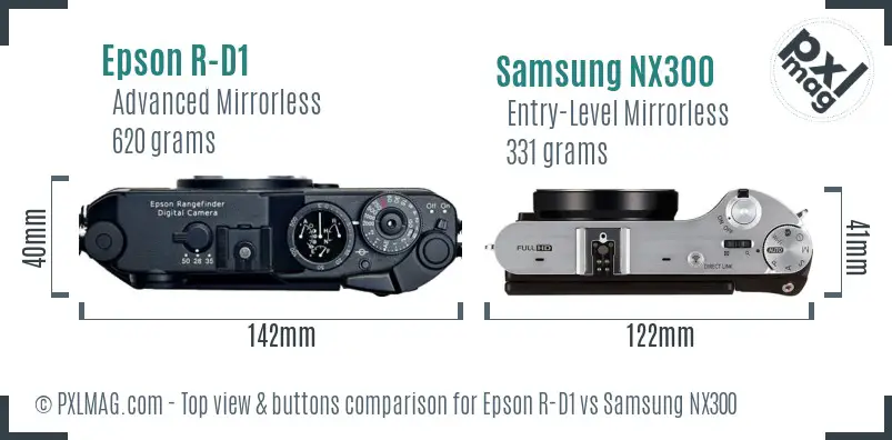 Epson R-D1 vs Samsung NX300 top view buttons comparison