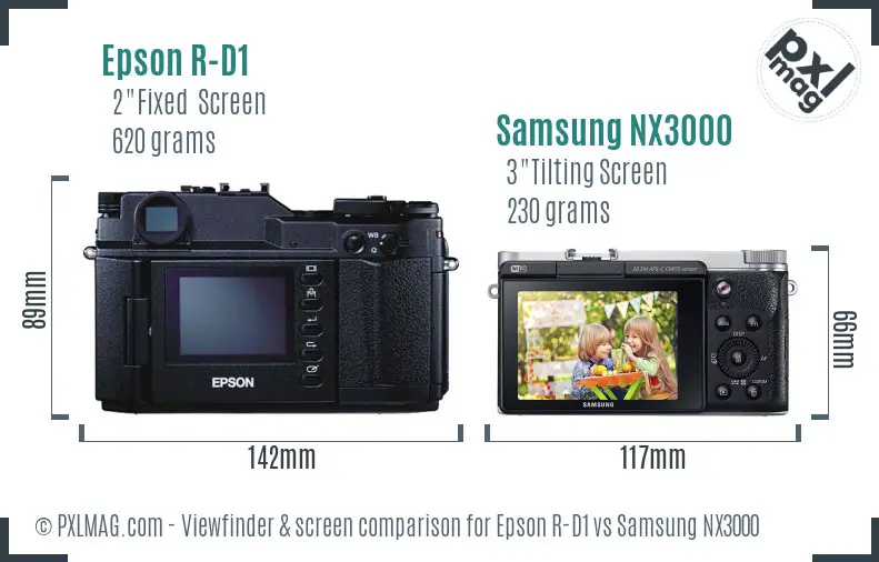 Epson R-D1 vs Samsung NX3000 Screen and Viewfinder comparison