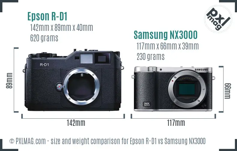 Epson R-D1 vs Samsung NX3000 size comparison