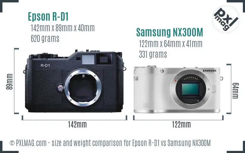Epson R-D1 vs Samsung NX300M size comparison