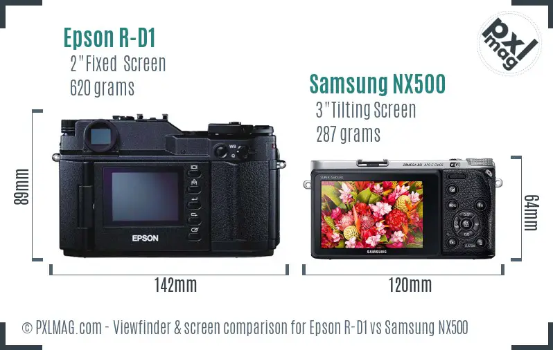 Epson R-D1 vs Samsung NX500 Screen and Viewfinder comparison
