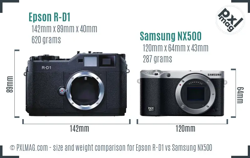 Epson R-D1 vs Samsung NX500 size comparison