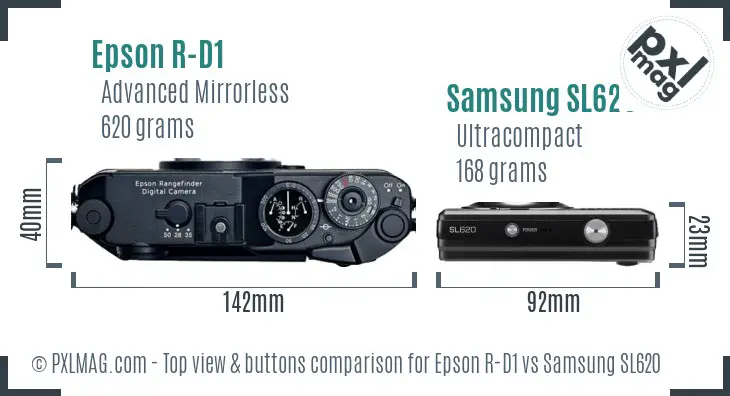 Epson R-D1 vs Samsung SL620 top view buttons comparison