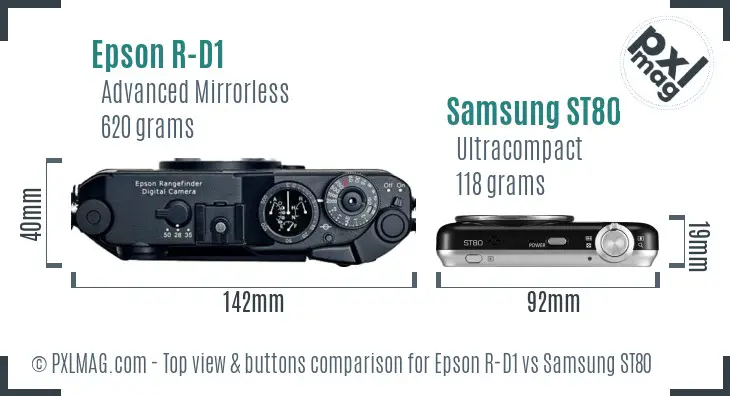 Epson R-D1 vs Samsung ST80 top view buttons comparison