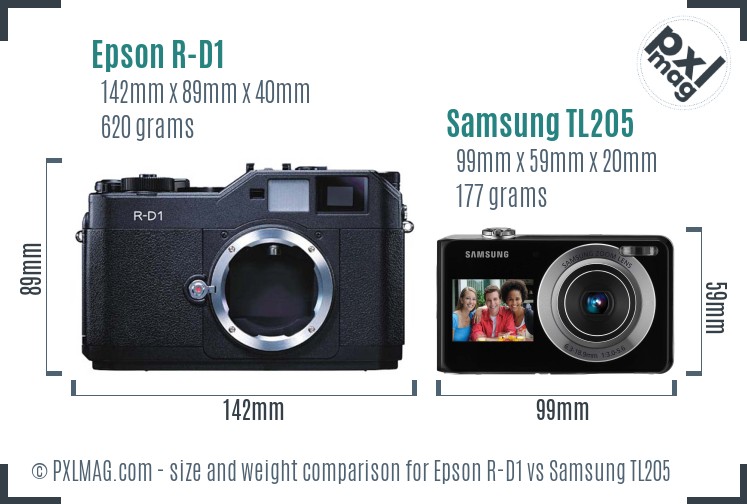 Epson R-D1 vs Samsung TL205 size comparison