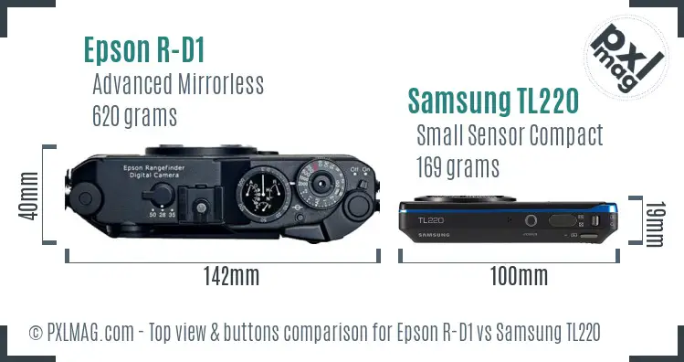 Epson R-D1 vs Samsung TL220 top view buttons comparison