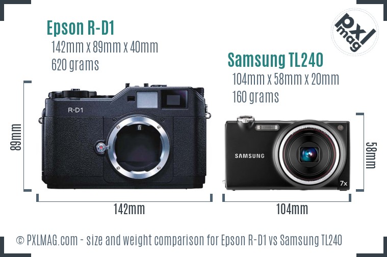 Epson R-D1 vs Samsung TL240 size comparison Epson R-D1 vs Samsung TL240 size comparison