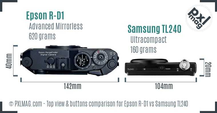 Epson R-D1 vs Samsung TL240 top view buttons comparison