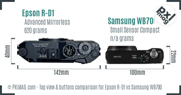 Epson R-D1 vs Samsung WB700 top view buttons comparison
