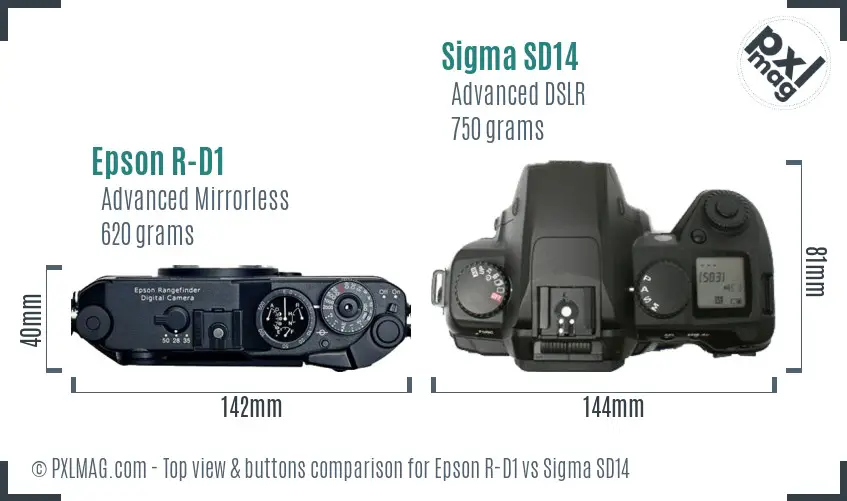Epson R-D1 vs Sigma SD14 top view buttons comparison
