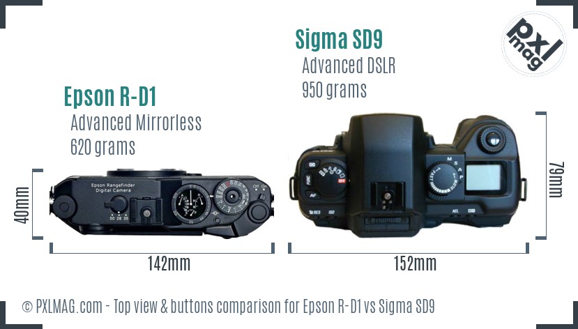 Epson R-D1 vs Sigma SD9 top view buttons comparison