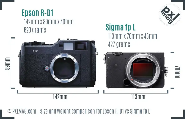 Epson R-D1 vs Sigma fp L size comparison