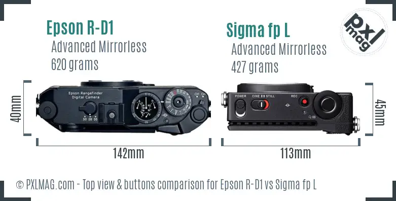 Epson R-D1 vs Sigma fp L top view buttons comparison