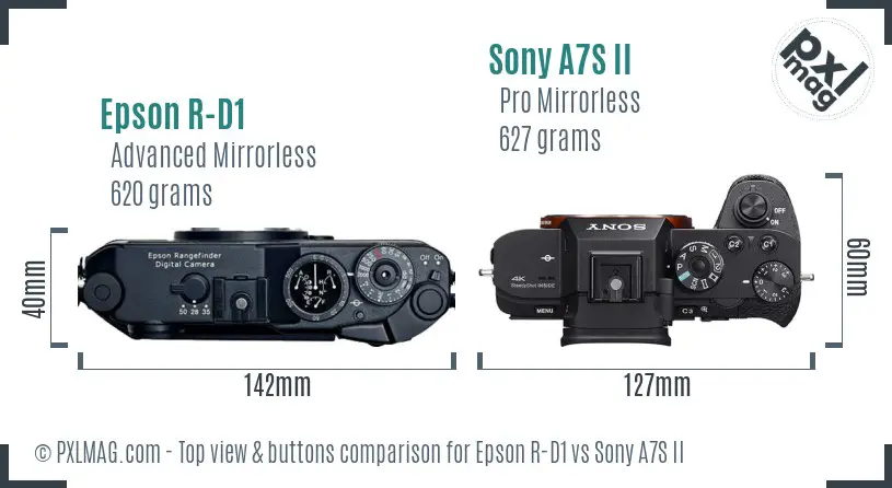 Epson R-D1 vs Sony A7S II top view buttons comparison