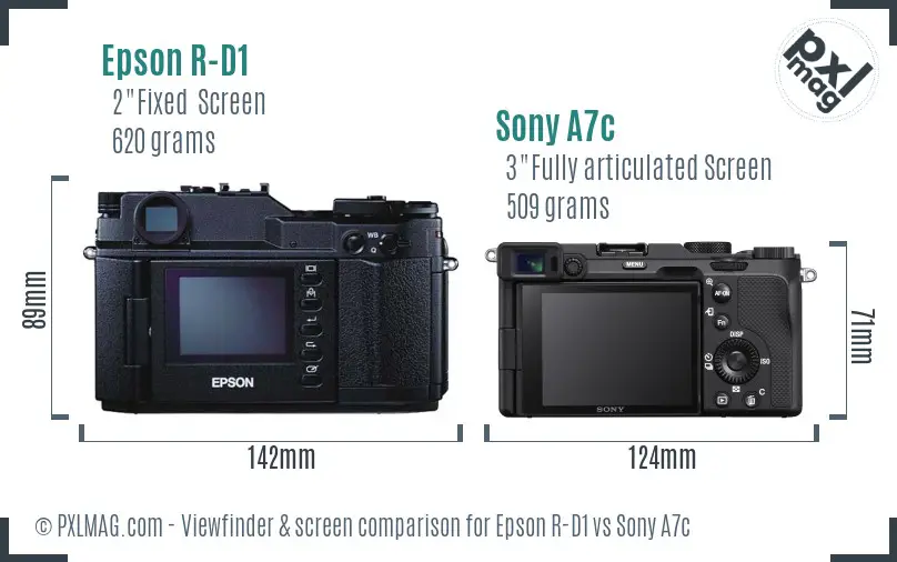 Epson R-D1 vs Sony A7c Screen and Viewfinder comparison
