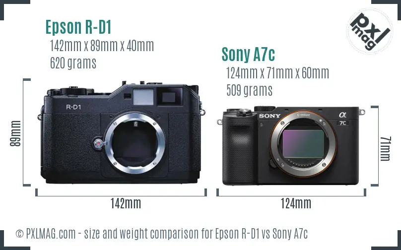 Epson R-D1 vs Sony A7c size comparison