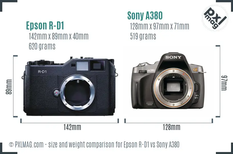 Epson R-D1 vs Sony A380 size comparison