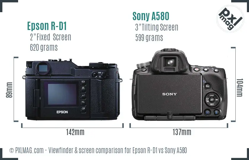 Epson R-D1 vs Sony A580 Screen and Viewfinder comparison