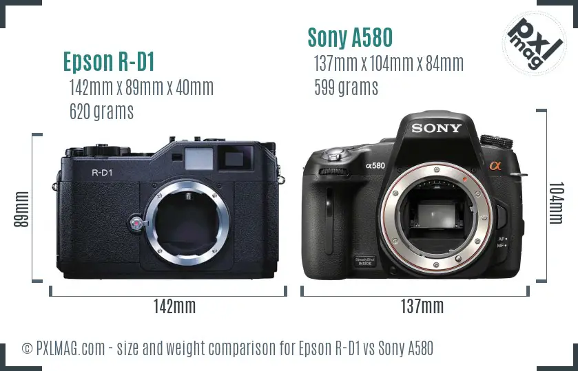 Epson R-D1 vs Sony A580 size comparison