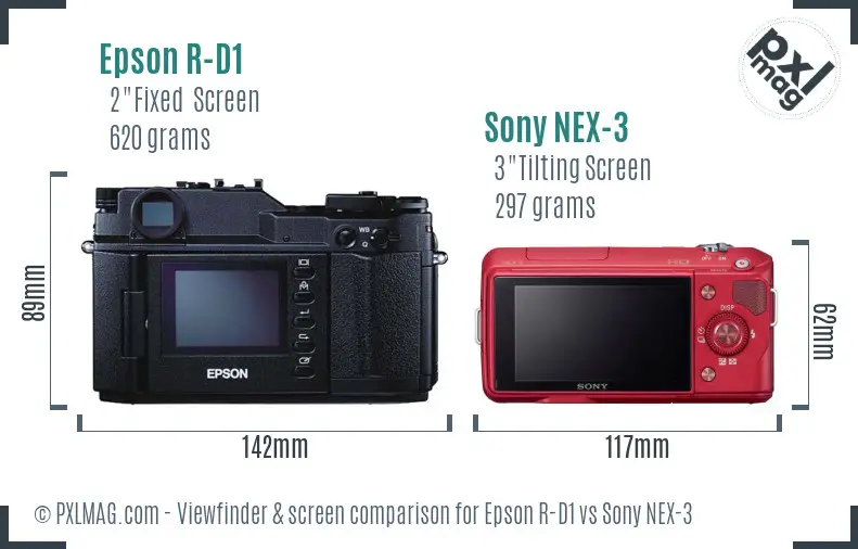 Epson R-D1 vs Sony NEX-3 Screen and Viewfinder comparison