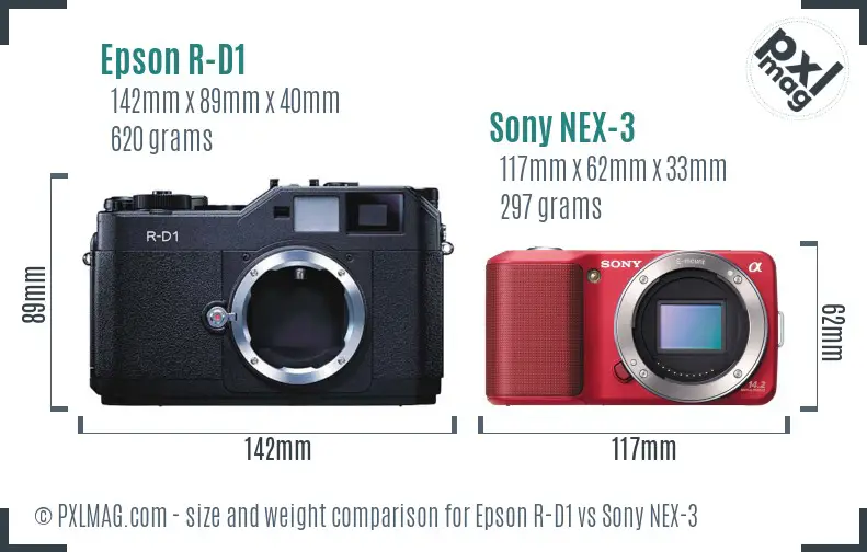 Epson R-D1 vs Sony NEX-3 size comparison