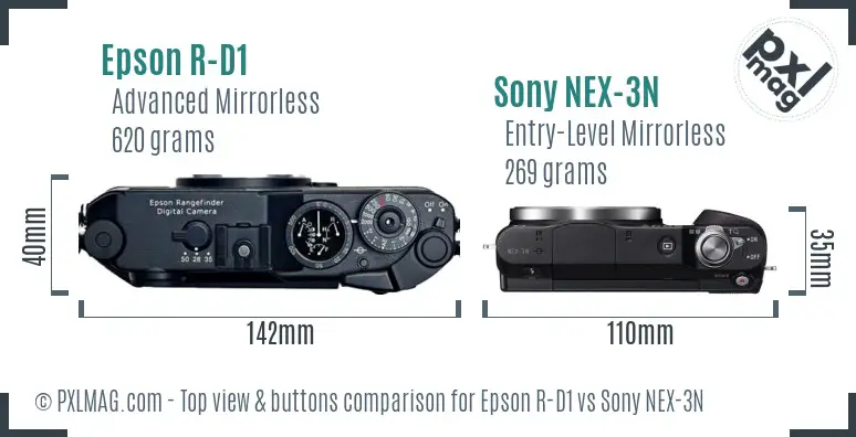 Epson R-D1 vs Sony NEX-3N top view buttons comparison