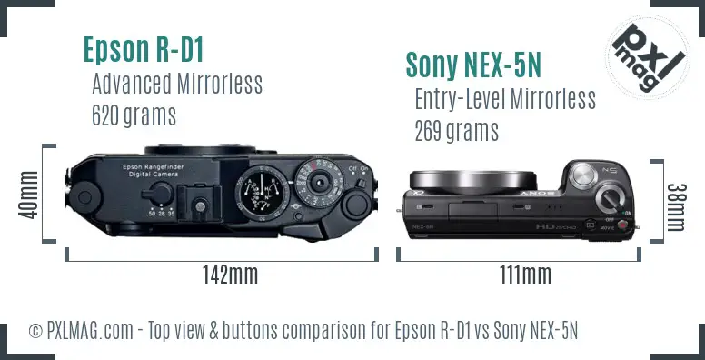 Epson R-D1 vs Sony NEX-5N top view buttons comparison