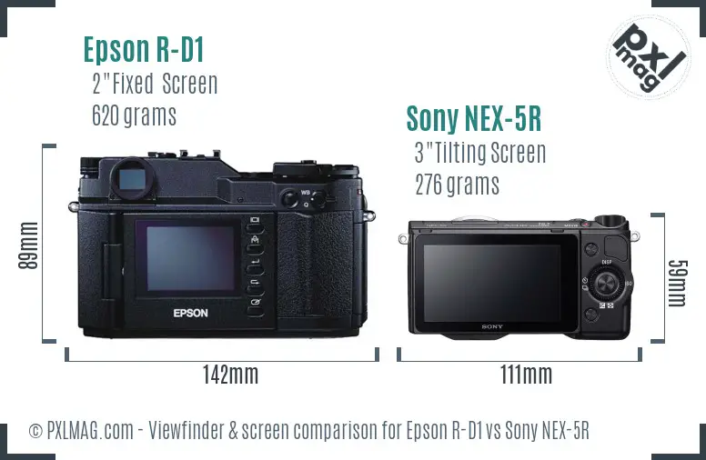 Epson R-D1 vs Sony NEX-5R Screen and Viewfinder comparison