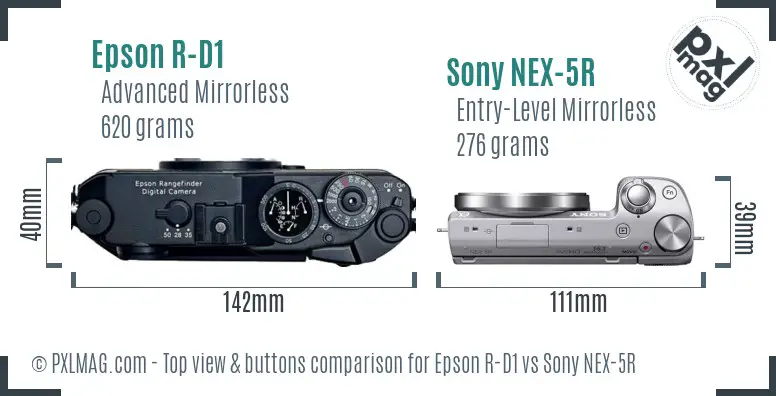 Epson R-D1 vs Sony NEX-5R top view buttons comparison