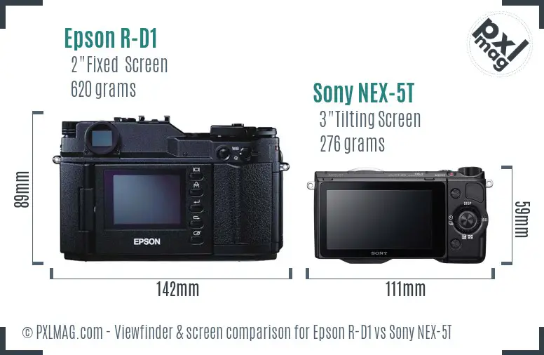 Epson R-D1 vs Sony NEX-5T Screen and Viewfinder comparison