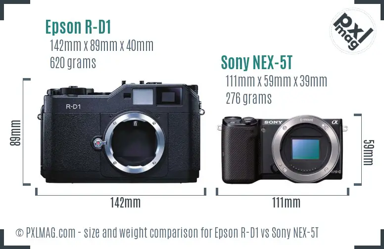 Epson R-D1 vs Sony NEX-5T size comparison