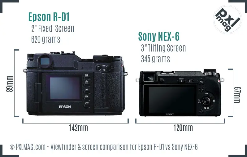 Epson R-D1 vs Sony NEX-6 Screen and Viewfinder comparison