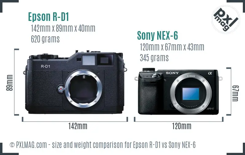 Epson R-D1 vs Sony NEX-6 size comparison