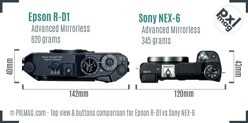 Epson R-D1 vs Sony NEX-6 top view buttons comparison