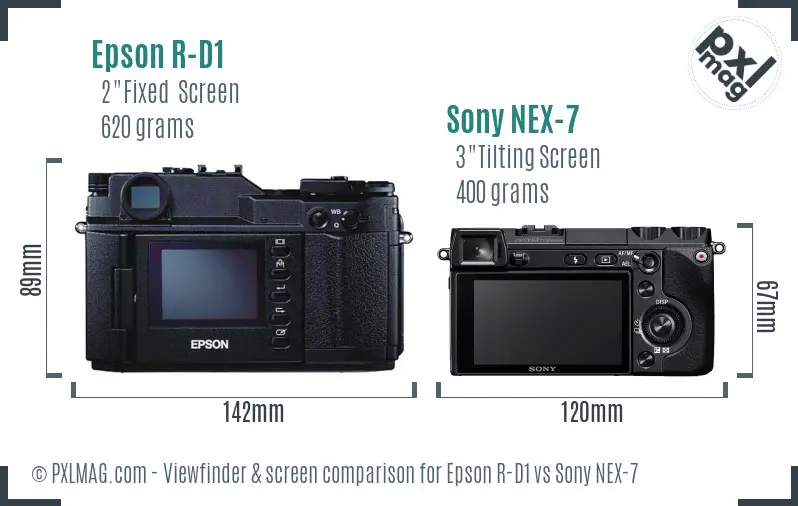 Epson R-D1 vs Sony NEX-7 Screen and Viewfinder comparison Epson R-D1 vs Sony NEX-7 Screen and Viewfinder comparison