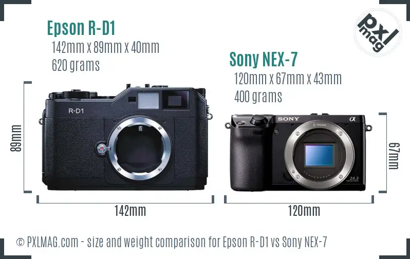 Epson R-D1 vs Sony NEX-7 size comparison Epson R-D1 vs Sony NEX-7 size comparison