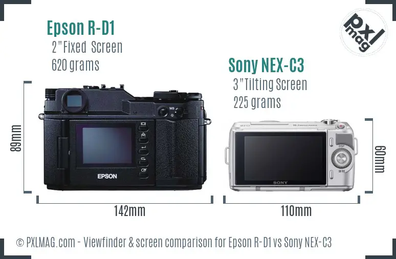 Epson R-D1 vs Sony NEX-C3 Screen and Viewfinder comparison