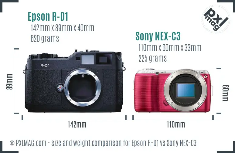 Epson R-D1 vs Sony NEX-C3 size comparison