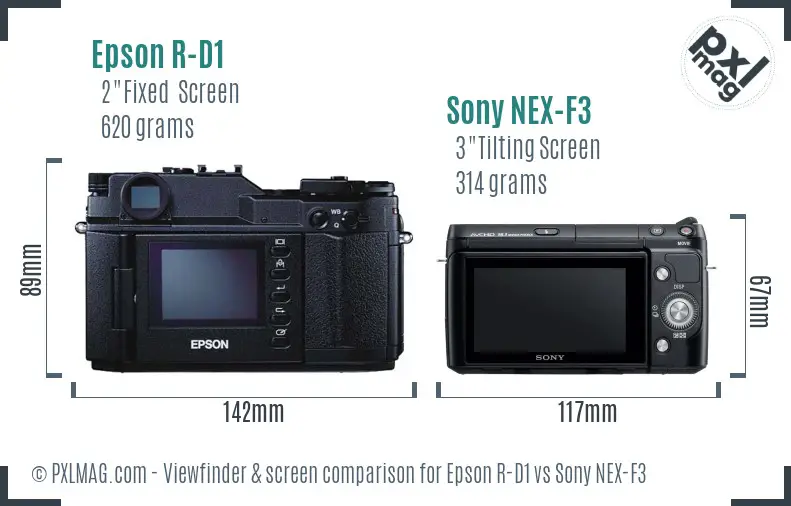 Epson R-D1 vs Sony NEX-F3 Screen and Viewfinder comparison