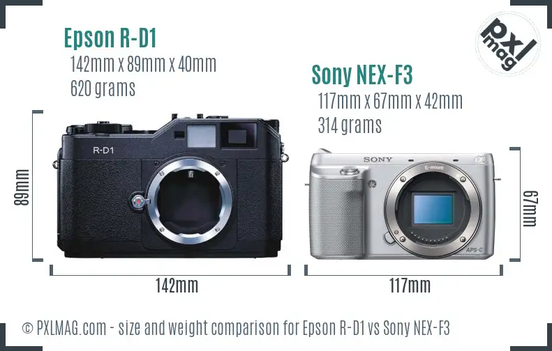 Epson R-D1 vs Sony NEX-F3 size comparison
