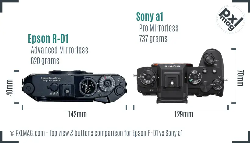 Epson R-D1 vs Sony a1 top view buttons comparison Epson R-D1 vs Sony a1 top view buttons comparison
