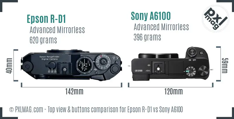 Epson R-D1 vs Sony A6100 top view buttons comparison