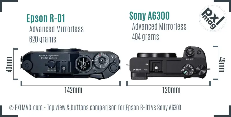 Epson R-D1 vs Sony A6300 top view buttons comparison