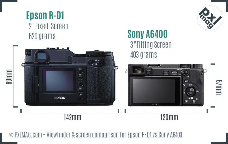 Epson R-D1 vs Sony A6400 Screen and Viewfinder comparison