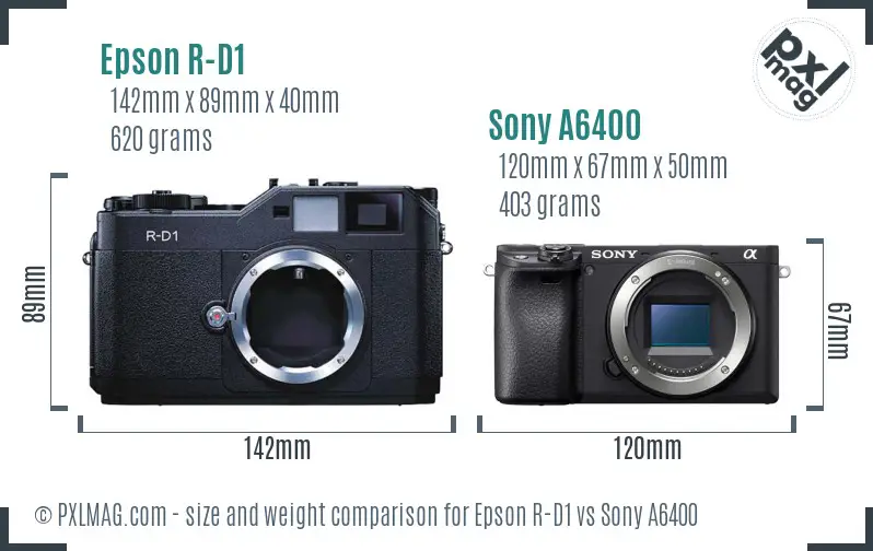 Epson R-D1 vs Sony A6400 size comparison