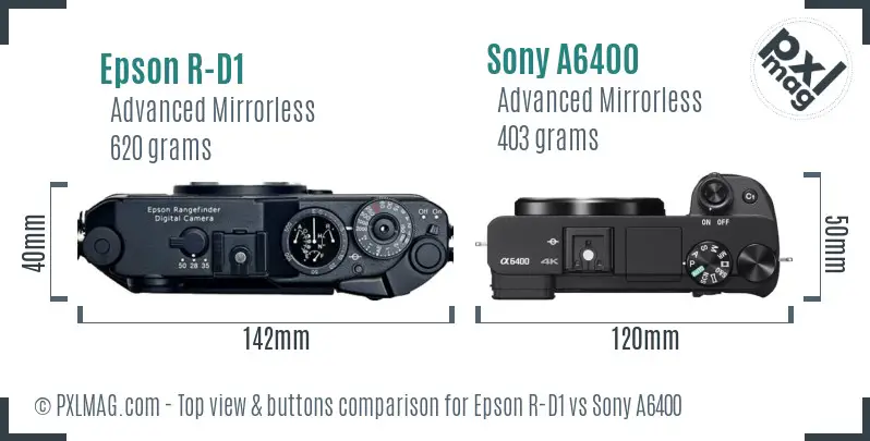 Epson R-D1 vs Sony A6400 top view buttons comparison