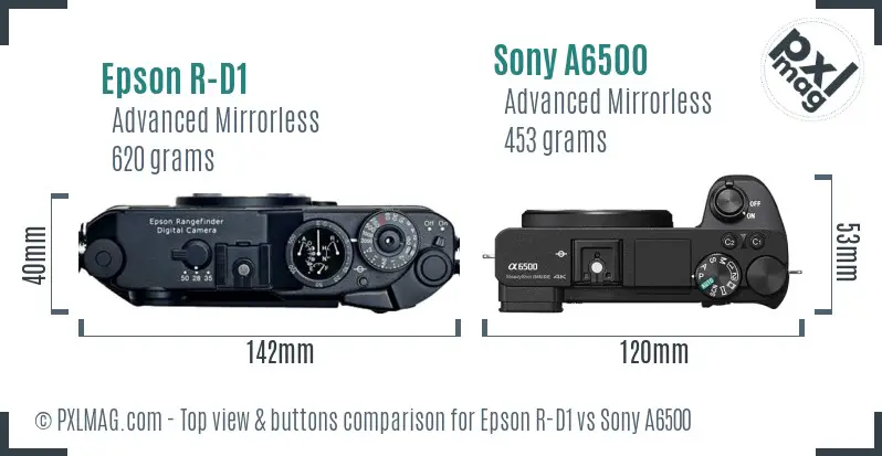 Epson R-D1 vs Sony A6500 top view buttons comparison