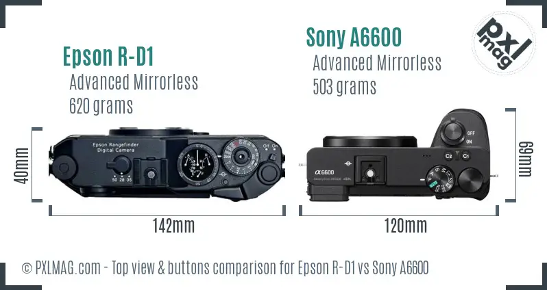 Epson R-D1 vs Sony A6600 top view buttons comparison