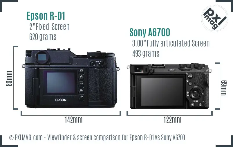 Epson R-D1 vs Sony A6700 Screen and Viewfinder comparison